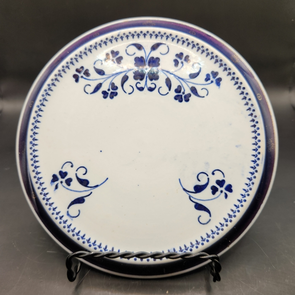 Antique Franz Anton Mehlem Floral Blue & White Porcelain Trivet Bonn Germany